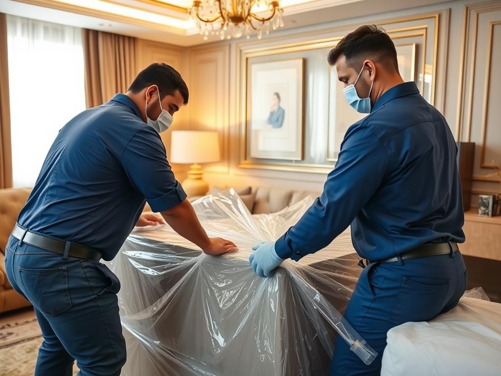 عملية تغليف اثاث احترافية من شركة المتميز